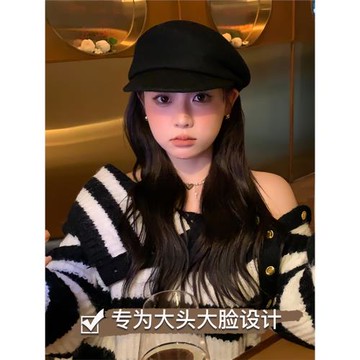 大頭圍帽子女黑色貝雷帽顯臉小千金風禮帽冬報童帽羊毛毛呢馬術帽
