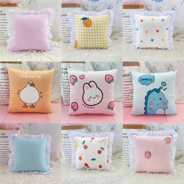 小清新純棉花邊方抱枕公主風全棉沙發靠墊床頭靠枕含芯可拆洗方枕