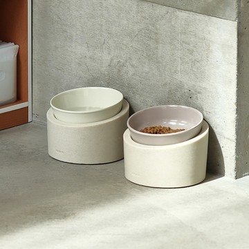 日本 ideaco 寵物餵食護頸斜口碗架套組(低款) 多款可選 - 餵食碗(140ml) 蘑菇灰