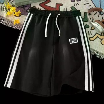 帥氣穿搭~夏天短褲 拼接美式條紋筒褲印花休閒潮牌百搭短褲韓版鬆緊五分褲沙灘褲 休閒短褲男 大尺碼短褲 中褲褲子 百搭寬鬆