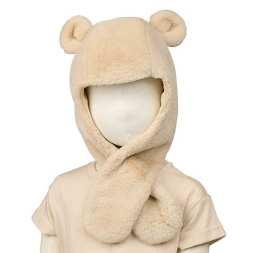 akachan honpo - 仿毛動物造型連帽圍巾-淺卡其色 (48～50cm)