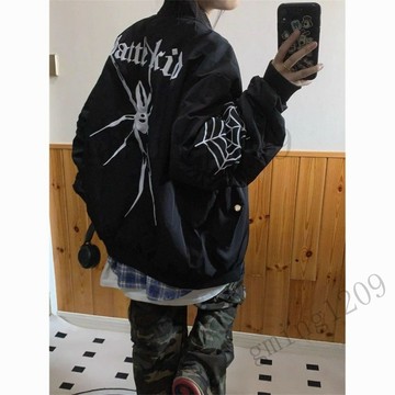 【痞帥棒球服】新款美式高街頭蜘蛛刺繡飛行夾克 男春秋款嘻哈寬鬆棒球服外套 情侶裝 美式外套 街頭風外套 美式工裝外套