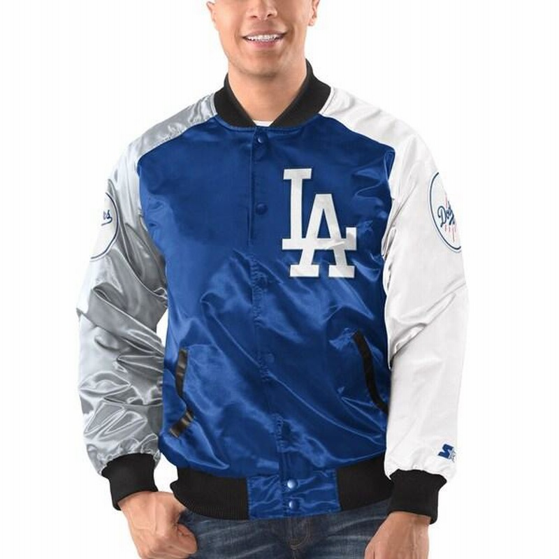 MLB ドジャース スタジャン Varsity 3カラー サテン フルスナップ