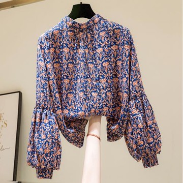 碎花燈籠袖花色雪紡衫女2025新款洋氣長袖設計感小眾立領襯衫上衣