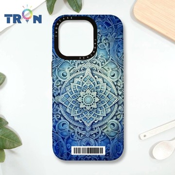 TRON IPHONE 16 PRO 藍色漸層印度Henna幸運祝福圖騰 防摔 MAGSAFE 磁吸 太空載具殼 透黑 手機殼