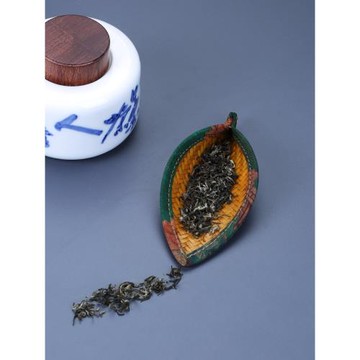 中式復古香云紗大漆簸箕型小茶則老玉竹竹編醒茶荷賞荷茶鏟茶配件