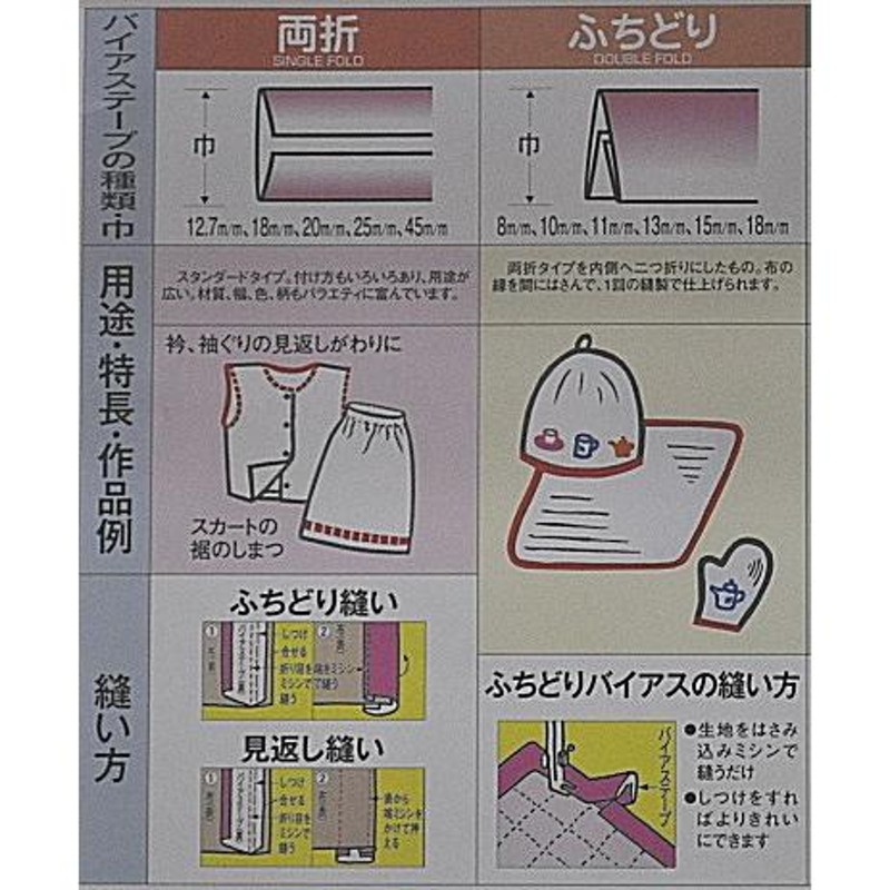 バイアステープ ふちどり 無地 広巾 11mm幅 2.75m巻き 全11色