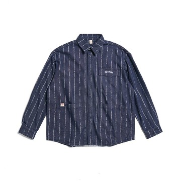 江戶勝 日系 男裝 INDIGO 靛藍裂紋長袖襯衫(酵洗藍) #襯衫