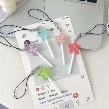 ✨桃園出貨☜熱賣商品✨細閃五角星仿真棒棒糖掛件手機繩可愛少女心包包掛飾情侶閨蜜禮物