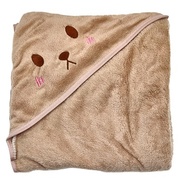 QiMart 可愛動物造型珊瑚絨寶寶斗蓬浴巾  柔軟親膚透氣舒適  C款 咖兔兔  1個