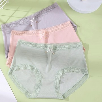 現貨內褲 蝴蝶結內褲 大尺碼 中腰 蕾絲腰邊 抗菌 桑蠶絲 透氣 女三角褲內褲 UNDERWEAR