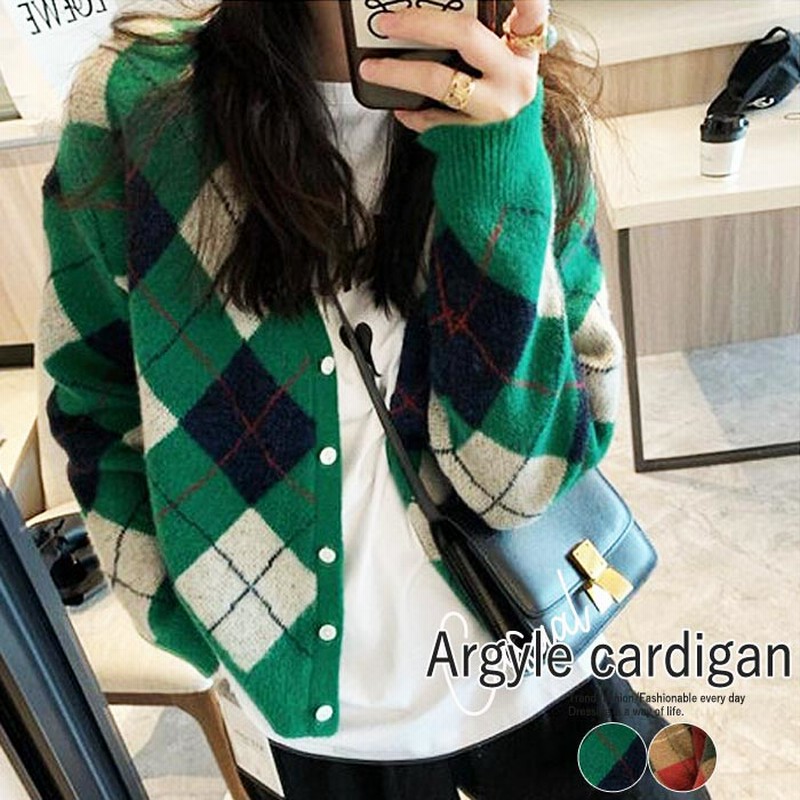 カーディガン アーガイルニット ドロップショルダー Vネック ボレロ 韓国 レディース V159 通販 Lineポイント最大1 0 Get Lineショッピング