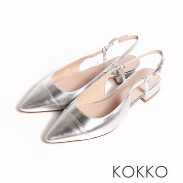 KOKKO異材質拼接小香風顯瘦為彎折半包鞋銀色