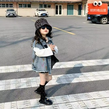 【復古做舊】童裝牛仔馬甲 女童馬甲 中性馬甲 韓版馬甲 兒童馬甲 彩漆毛邊設計 寬鬆百搭 秋季新款 男女童皆宜