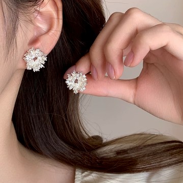 向日葵幾何珠子耳環女,時尚個性精緻閃亮耳環