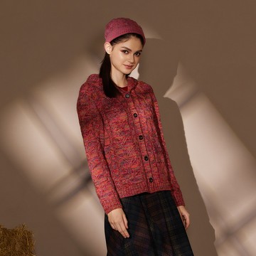 喀什米爾羊絨拐麻花混織連帽外套(2色)