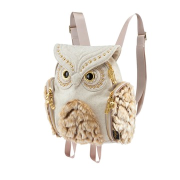 Morn Creations｜正版經典貓頭鷹後背包 OW-356-LG 淺灰皮草鉚釘 (S)