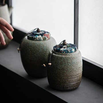 粗陶窯變茶葉罐小號便攜儲存罐密封罐家用陶瓷復古罐子存茶罐空罐