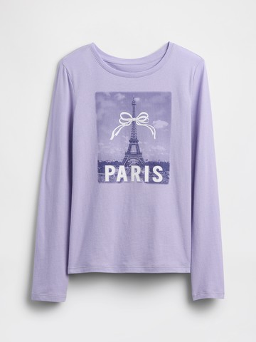 女童裝 印花圓領長袖T恤-淡紫色