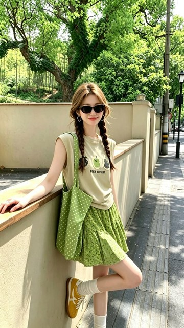 【missy shop】青蘋如茵貼布上衣不規則短裙套裝-20896