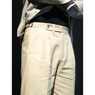 淺卡其春夏男士天絲棉面料休閑褲 騎兵斜巴黎扣修身直筒長褲 杏色