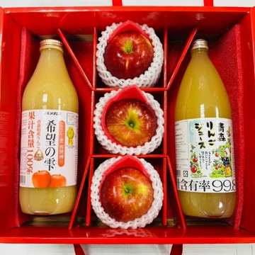 RealShop 美國/紐西蘭富士蘋果3顆+日本蘋果汁2罐 共約2.7kg(臻選禮盒B 端午送禮 水果禮盒)