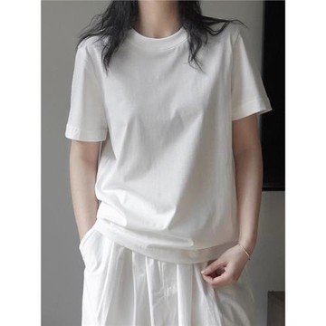 夏季純色簡約純棉透氣230g中性風男女同款寬松正肩圓領短袖T恤