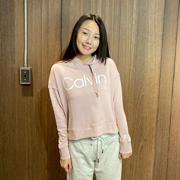 美國百分百【全新真品】Calvin Klein CK 女 長袖 帽T 寬鬆短版 T-Shirt 淡粉色 BF93