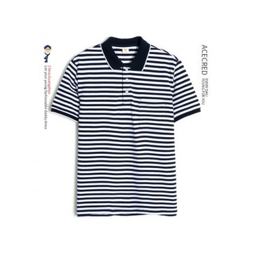 中年爸爸夏裝短袖T恤中老年男裝條紋POLO衫老人爺爺寬松純棉衣服