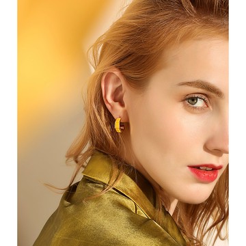 AQ 925純銀 不退燒古典黃耳環/耳針(AMOR Quenby)