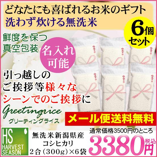 引越し 挨拶 ギフト 米 真空パック 新米 無洗米 新潟 コシヒカリ 2合 300g×6袋 名入れ可 令和5年産 メール便送料無料