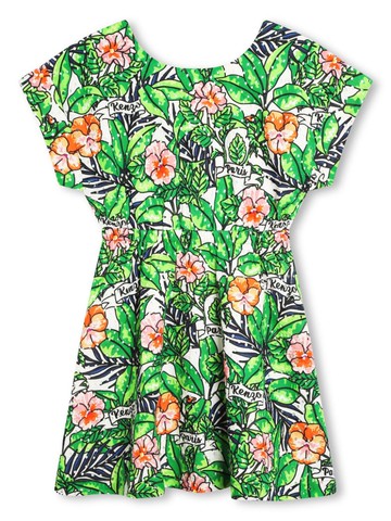 Kenzo Kids - floral-print cotton dress - kids - Cotton/Cotton - 3 - Green
