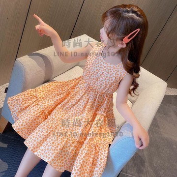 女童碎花連身裙夏裝薄款無袖洋裝小女孩背心裙中大童純棉裙子【時尚大衣櫥】