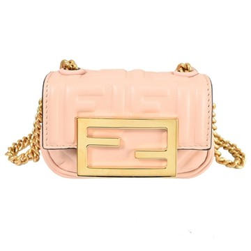 FENDI 經典FF LOGO壓花款超迷你斜背卡片包/小廢包(淺粉色)