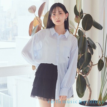 earth music&ecology 品牌刺繡透明感後繫帶收腰剪裁襯衫(01000117800)