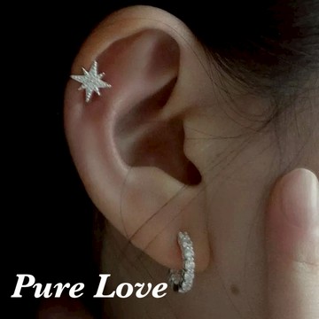 Pure Love樂芙 /正韓 銀飾【S925純銀】E0929通體純銀幾何星星微鑲鋯石耳夾耳骨夾(無耳洞)單只 / 二色