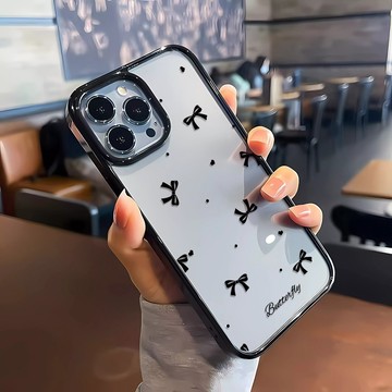 黑色蝴蝶結 不發黃 手機殼iPhone16 適用蘋果i15 14 13 12 11Plus iX保護殼 亞克力防摔殼