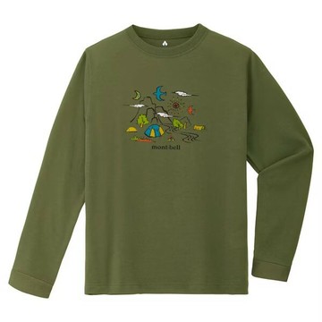 ├登山樂┤日本 mont-bell WIC.LS T KS Camping 兒童長排T 卡綠 # 1114905KH