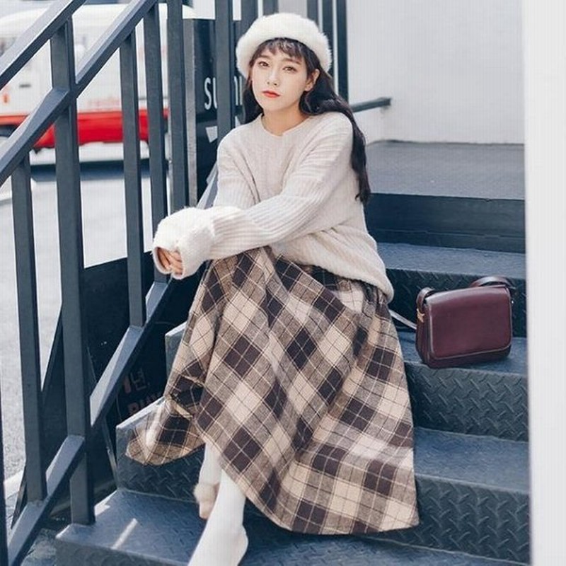 マキシスカート チェック柄 厚手 レディース ロングスカート 75cm Aライン フレアスカート 秋冬 チェック柄スカート レトロ 冬スカート 通販 Lineポイント最大get Lineショッピング