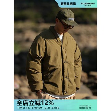 暴走藍鯨冬季日系復古無領棉服男cityboy加厚寬松休閑棉衣夾克潮