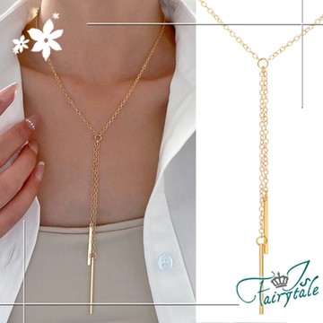 iSFairytale伊飾童話 復古一字 極簡流蘇鎖骨項鍊 金