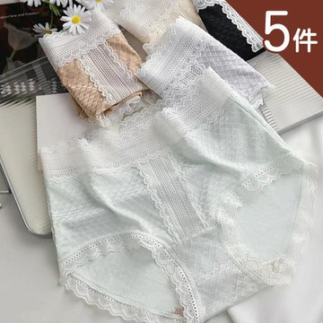 5件組【Aosimane 奧斯曼】輕透蕾絲純棉抑菌無痕內褲/16cm加長褲底/中腰(顏色隨機)