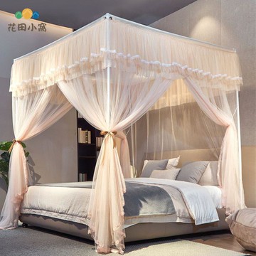 免運 蚊帳 睡簾 加厚遮光 新款大空間宮廷落地蚊帳 公主風花邊加密三開門家用臥室加厚帶支架 可開發票 全館八折 工廠現貨直銷 新品特價 h1097