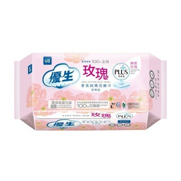 US BABY 香氛純棉洗臉巾珍珠紋特厚型-玫瑰PLUS 70抽/包 2包/組