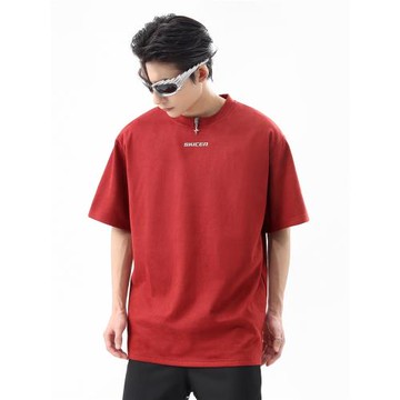 美式潮流金屬星星字母寬松短袖t恤男夏季潮牌復古麂皮絨情侶體恤