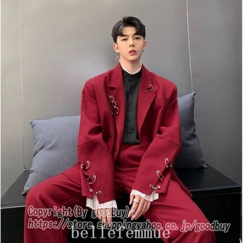 メンズジャケットスーツセットアップメンズ韓国プライベート奇抜個性セットスーツ派手ジャケットパンツ赤レッドブラック 通販 Lineポイント最大0 5 Get Lineショッピング