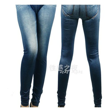 無縫仿牛仔~線條磨白九分褲《H628》