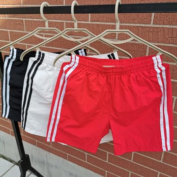 夏季磨砂質感速干運動三分短褲男士二條杠純色熱帶海邊沙灘運動褲