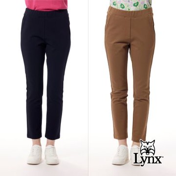 【Lynx Golf】女款日本進口素材保暖抗起毛球彈性舒適素面造型寬口長褲(二色)