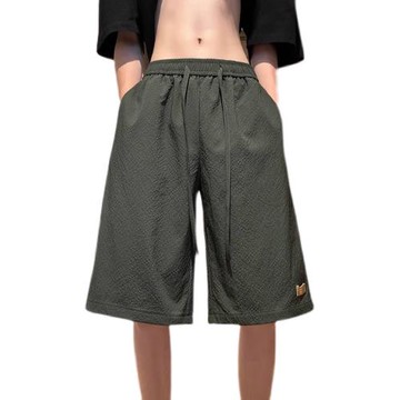 設計感褶皺冰絲短褲男夏季薄款潮流寬松闊腿五分胖子大碼休閑褲子